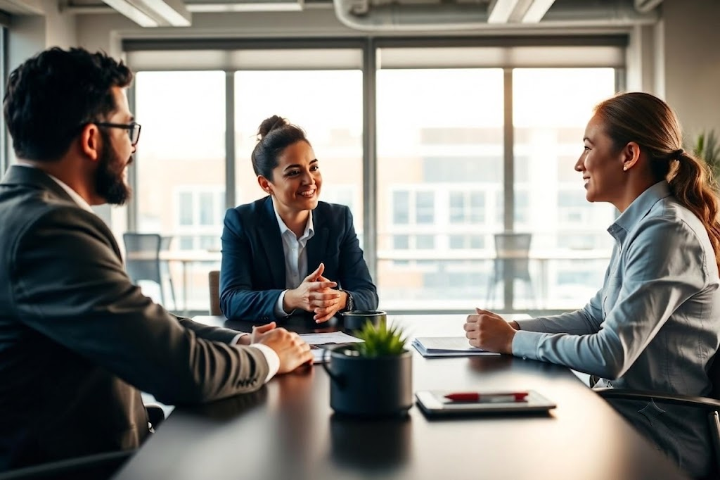 A hiring team interviewing a candidate